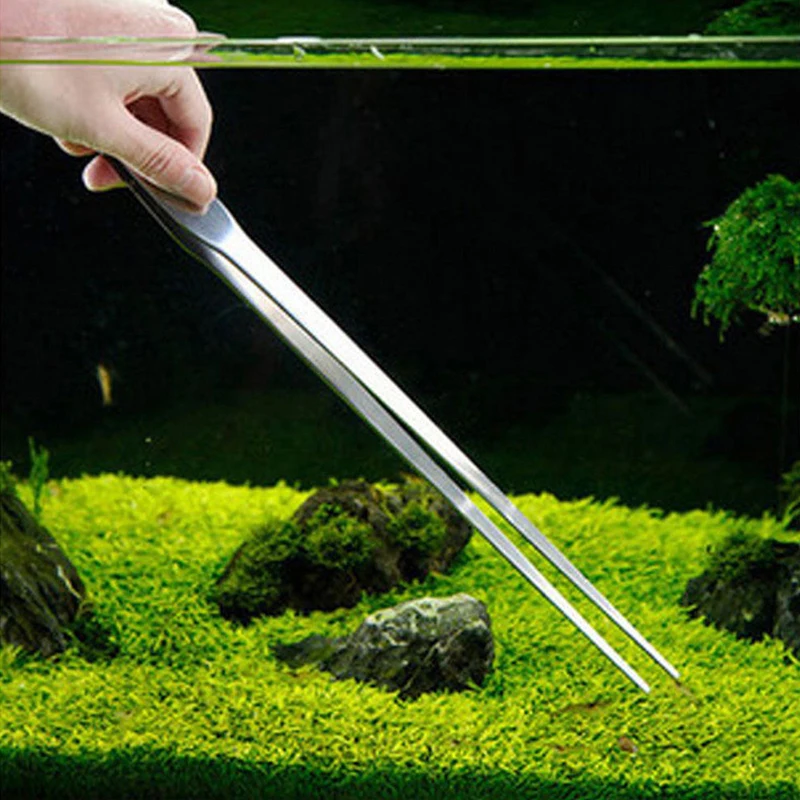 Super Thick Aquarium Stainless Steel Tweezers Straight Elbow Coral Water Grass Clip Pet Shrimp Reef Tweezers Fish Tank Cleaner