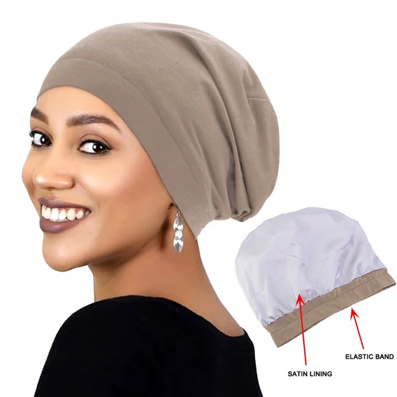 Women Soft Satin Lining Muslim Turban Hat Sleep Cap Cancer Chemo Hat Beanie Headwrap Hair Loss Bonnet Arab India Caps