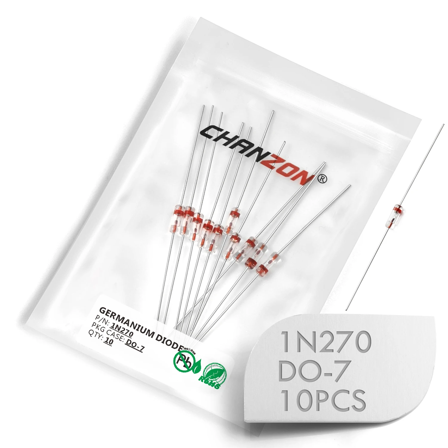 1N270 DO-7 Power Germanium Rectifier Diode 40mA 100V Axial Glass GE Diodes for TV FM AM Radio Detection