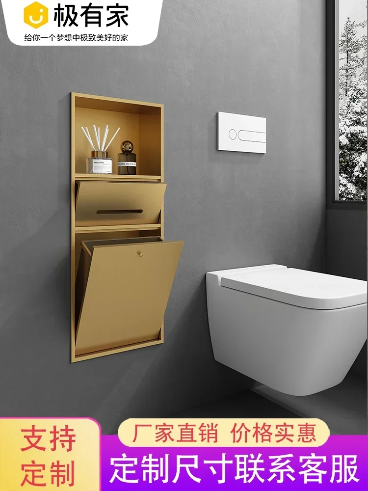 

Toilet Bin Niche Stainless Steel Embedded Storage Rack Toilet with Door Toilet Brush Bathroom Tissue Rack Cabinet