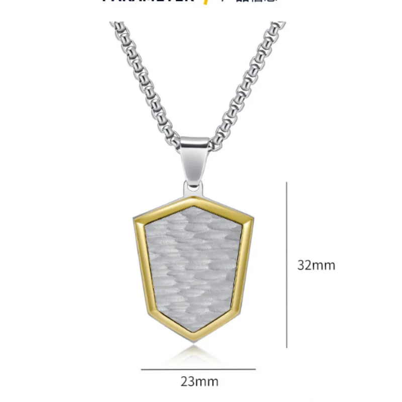 Men's High-Gloss Shield Hammer Pattern Necklace Simple High-End Frame with Cross-Shape Chain no price difference