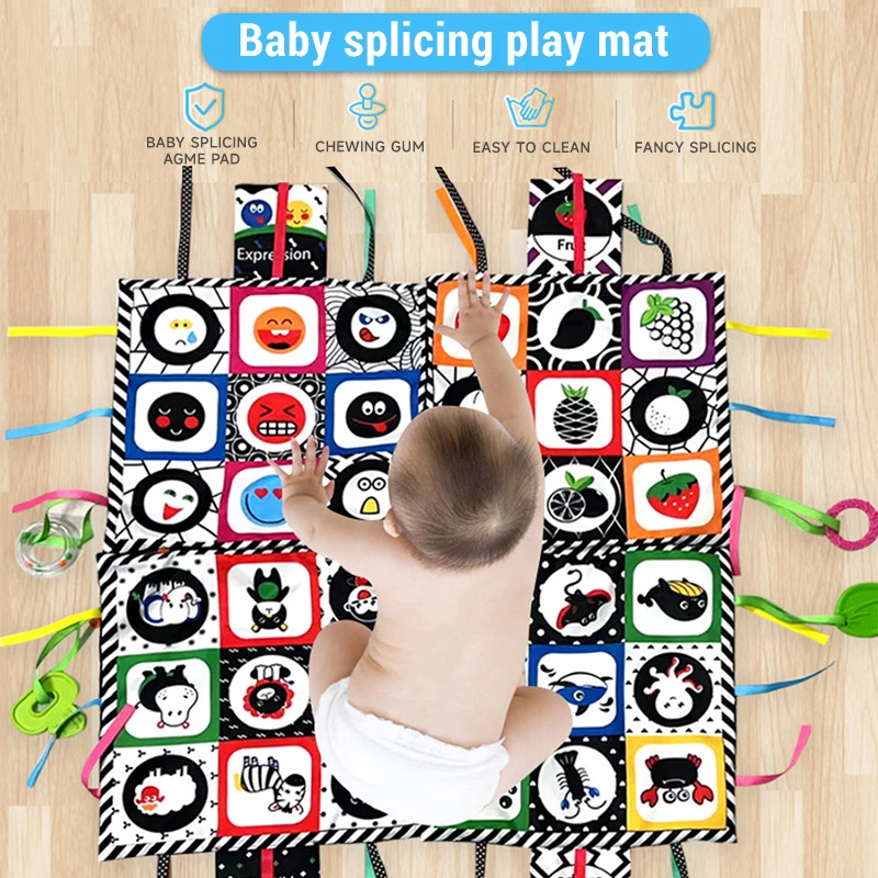 Montessori Baby Crawl Speelmat Zintuiglijk Speelgoed Baby Zwart Wit Hoofddoek Rustig Boek Pasgeboren Vroeg Onderwijs Scheur En Trek Boeken Speelgoed