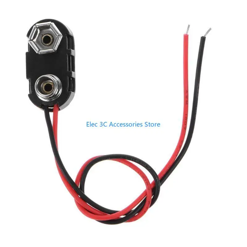 Y51A PP3 9V Battery Clip Connector I Type Tinned Wire Leads 150mm Black Red