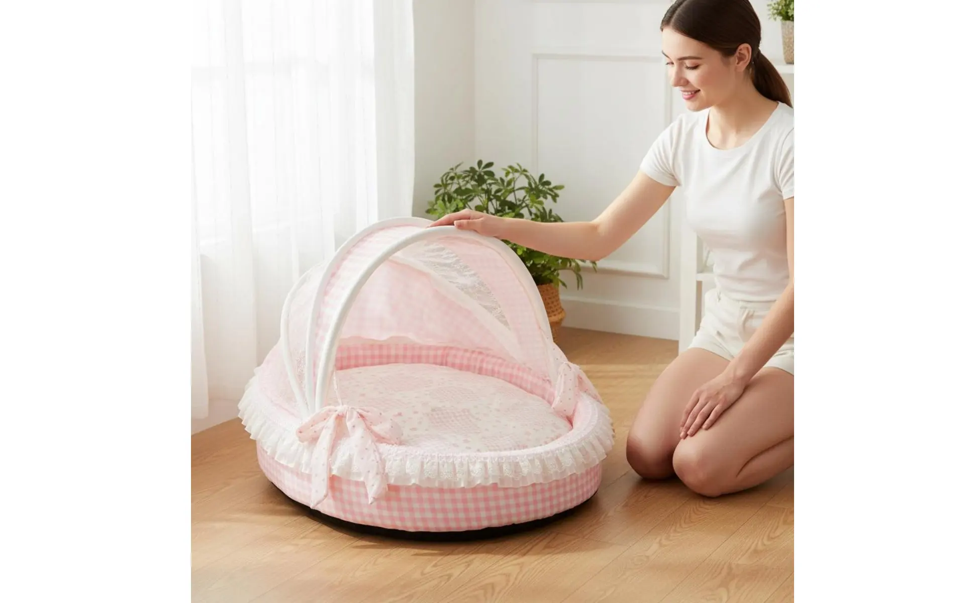 Princess Design Feline Bed Breathable Semi Enclosed Pet Bed Cradle Pet Nest Soft Lace Trim for Cats
