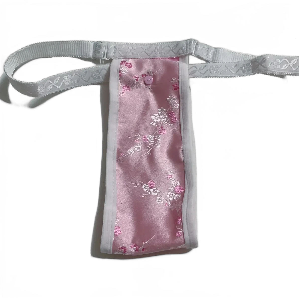 

Man's Pink Floral T-briefs Women Light Weight Outer Satin Inner Latex Hygiene Panties Thong Live Show Dance Party Sexy Costumes
