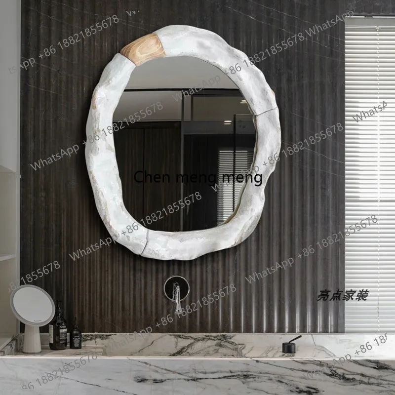 Light luxury bathroom mirror, European irregular cream style wall hanging master bedroom dressing mirror, B&B decorative mirror