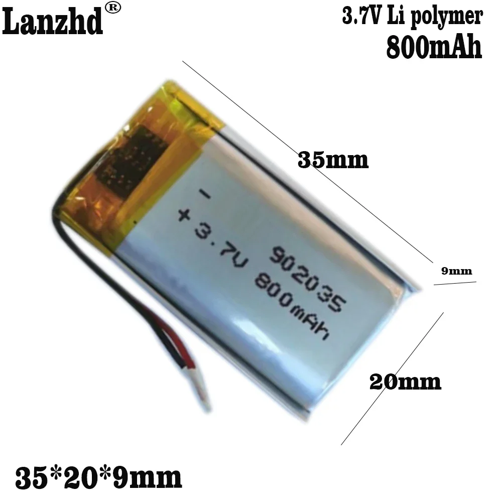 1-12pcs 902035 3.7V 800mAh Lithium Polymer LiPo Rechargeable Battery Replace cells For Mp3 DIY PAD DVD E-book bluetooth headset