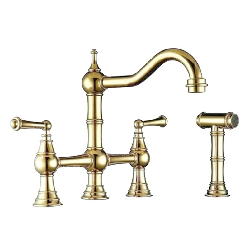 YYHC-Factory Direct Supply Cheap Brass  Three legs unlacqured brass solid brass faucet bridge kitchen faucet