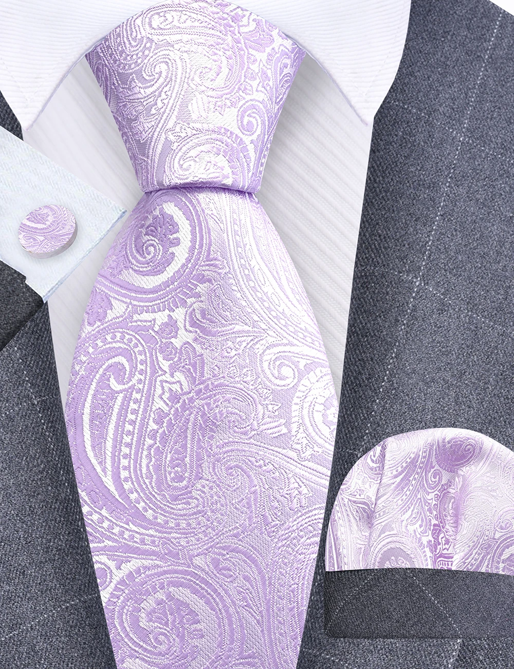 GUSLESON 8 cm Blauw Zwart Roze Mannen Stropdassen Pochet Manchetknopen Set Paisley Zijden Stropdas Bruiloft Relatiegeschenk Stropdas Accessoires - afbeelding 1