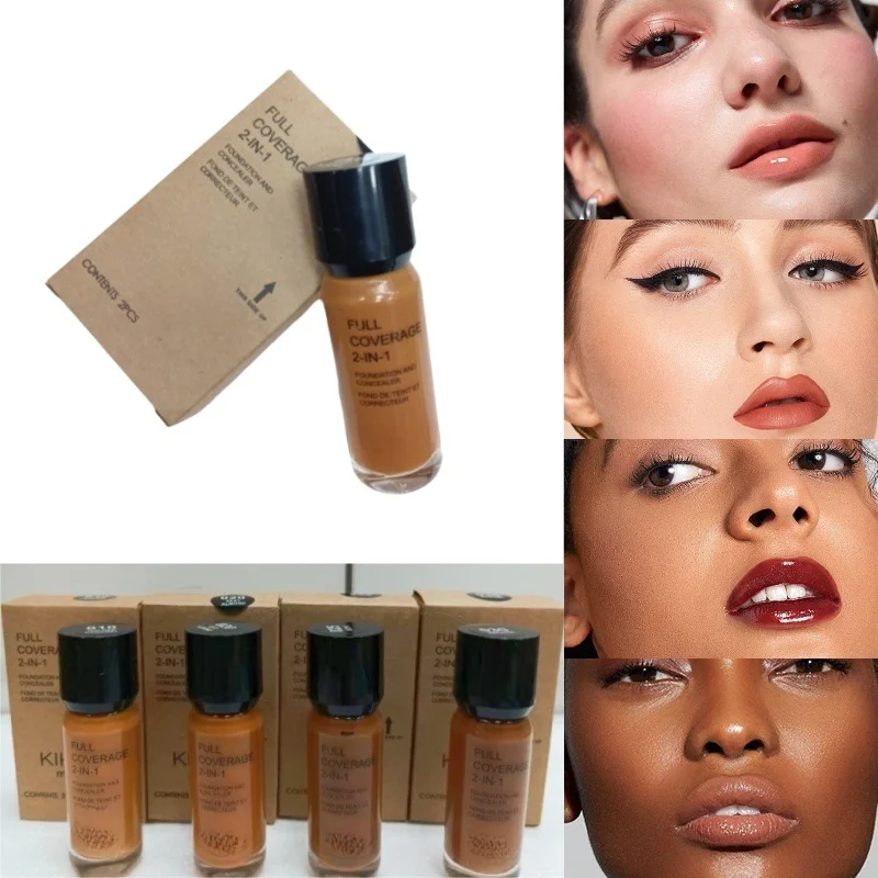 2-in-1 Foundation and Concealer Deep Flesh Color Liquid Foundation Glass Moisturizing and Nourishing Concealer Wheat and Bronze