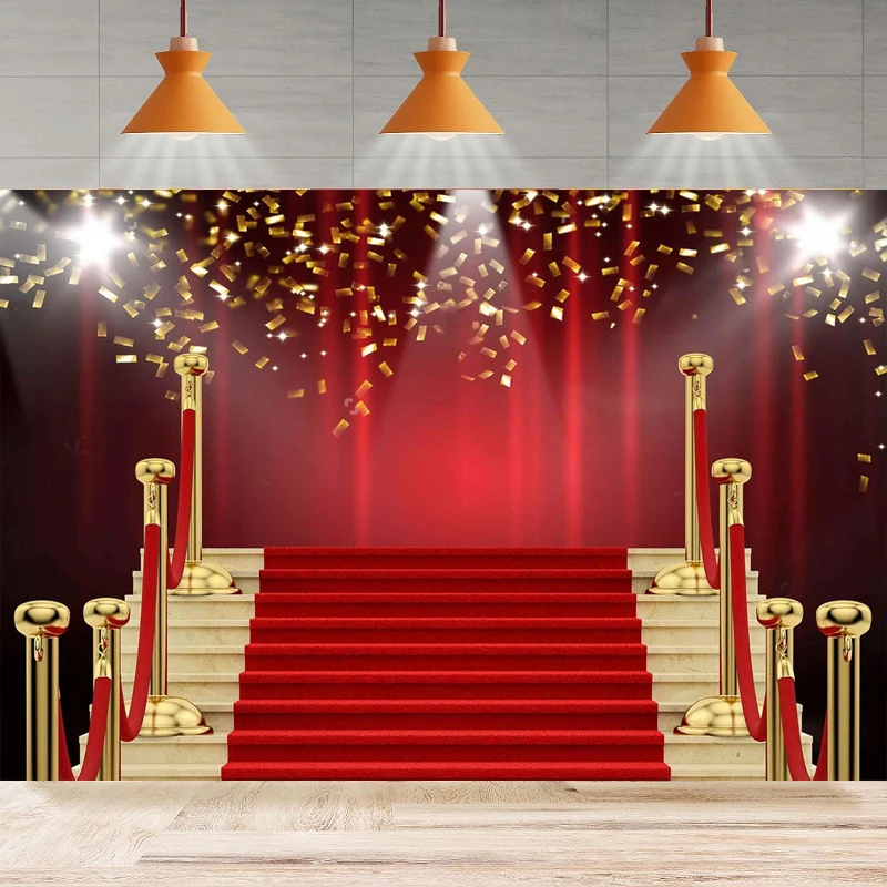 Photography Backdrop Red Curtain Red Carpet Stairs Props Poster Background Home Party Backdrop Wall Banner