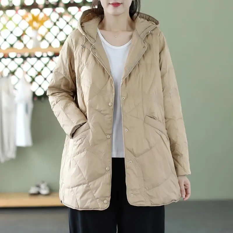2025 Autumn Winter Long Hooded Down Coat Women Warm Thick White Duck Down Jacket Female Loose Oversize Puffer Parkas Outwears