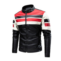 2024 Men's New Autumn Stitching Handsome Biker's Leather Jacket Youth Fashion Stand Collar Color Matching PU Leather Coat