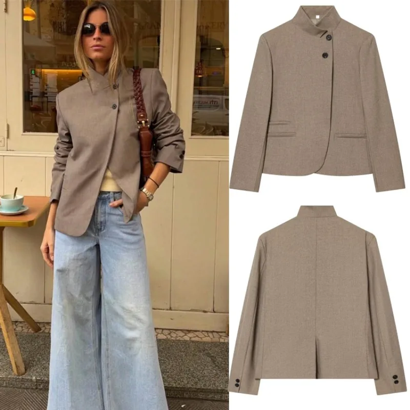 Spring High Neck Fashion Versatile Women's Blazer