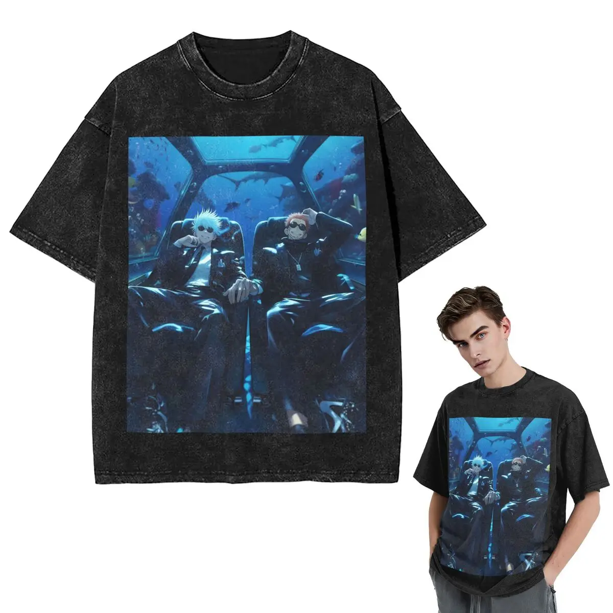 Streetwear T-Shirts Megumi Besto Friendo Jujutsu Kaisen Sukuna Anime Washed T Shirt Short Sleeve Hip Hop T-Shirt Tops Tees