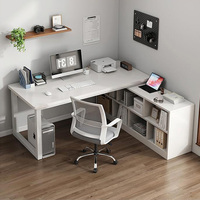 Modern L-Shaped White Office Desk Chair Set with Storage Cabinet Corner Writing Gaming Computer Desk with Chair Home Furniture