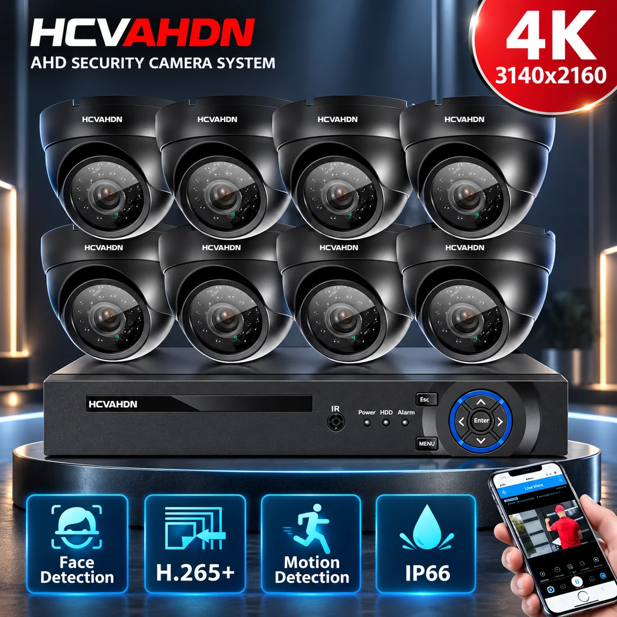 4K 8CH DVR DVR Video Surveillance System Kit Indoor Home Waterproof AHD Dome CCTV Security Camera System Set XMEYE 8MP 4CH DVR