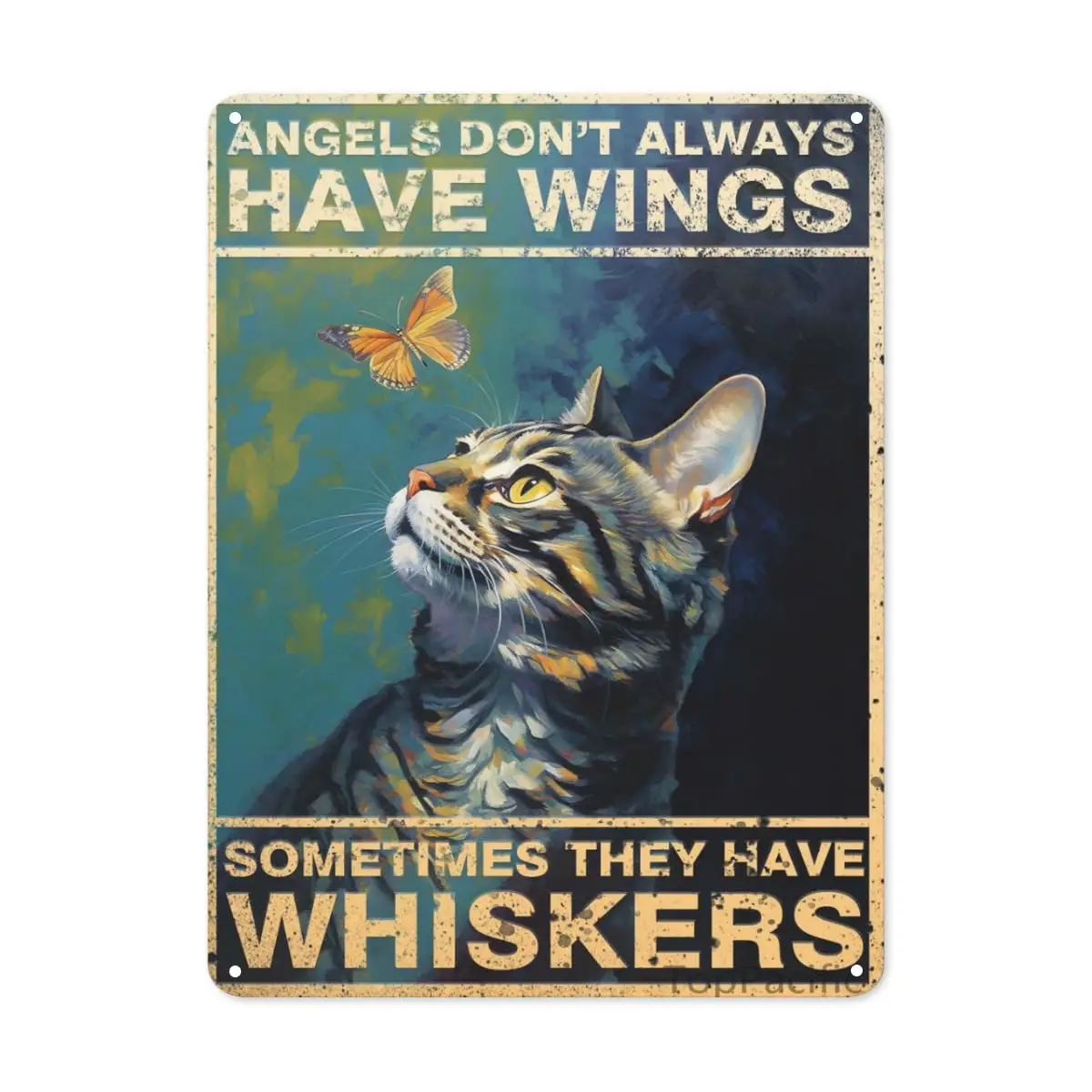 Vintage Metal Plaque,Angels Don't Always Have Wings Sometimes They Have Whiskers,Cute Cat Metal Wall Poster,Funny Bathroom M