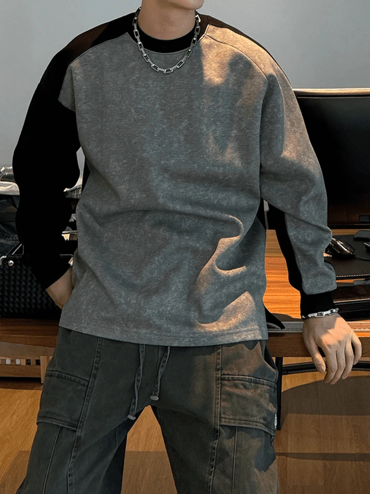 

Мужская модная толстовка из полиэстера с круглым вырезом и длинными рукавами, свободного кроя, в осенних цветах, для активного образа жизни, не требует глажки.