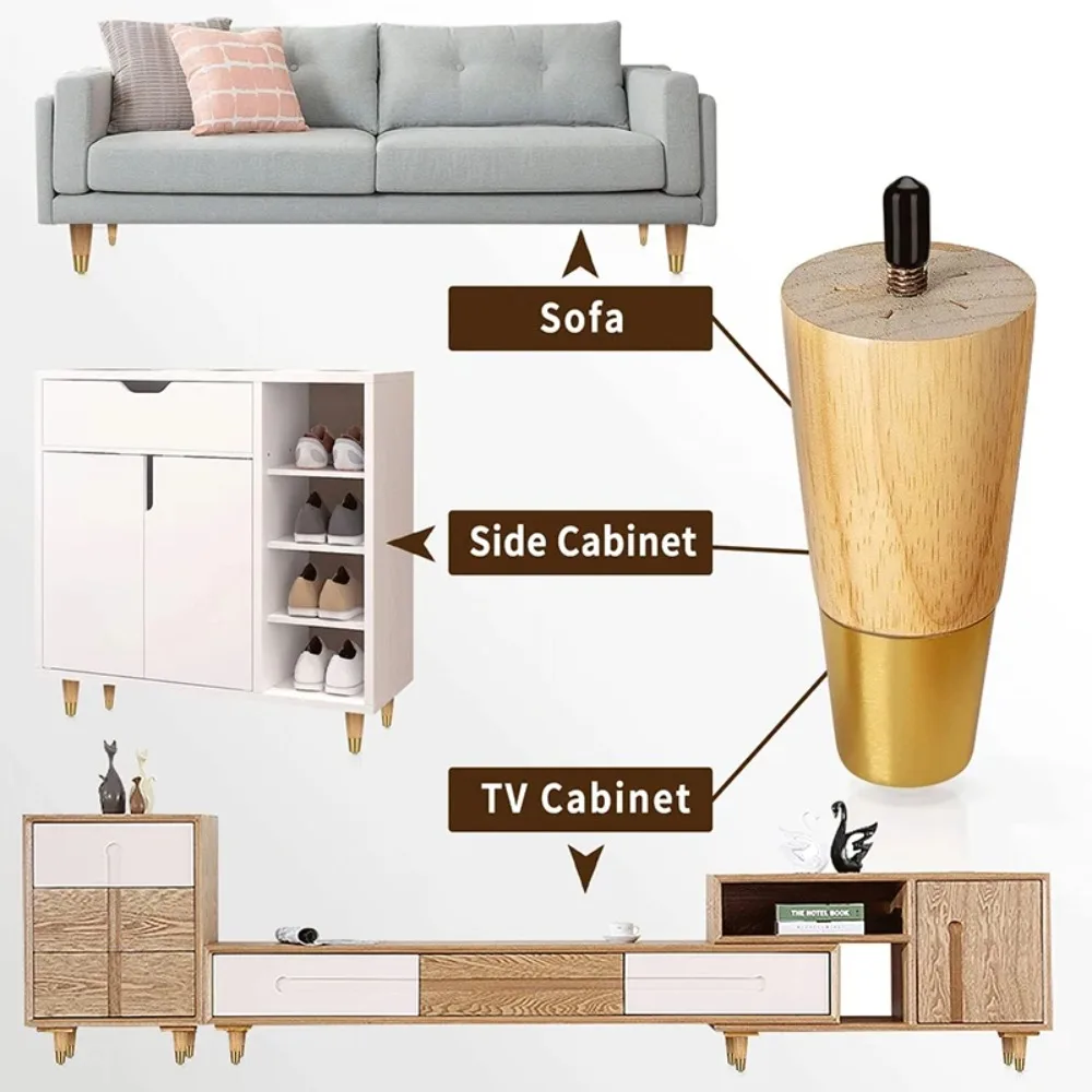 4Pcs Wood Furniture Legs,Replacement Legs for Dresser Cabinets Sofas Ottoman，Round Solid Mid Century Legs 10CM 15CM Couch Legs