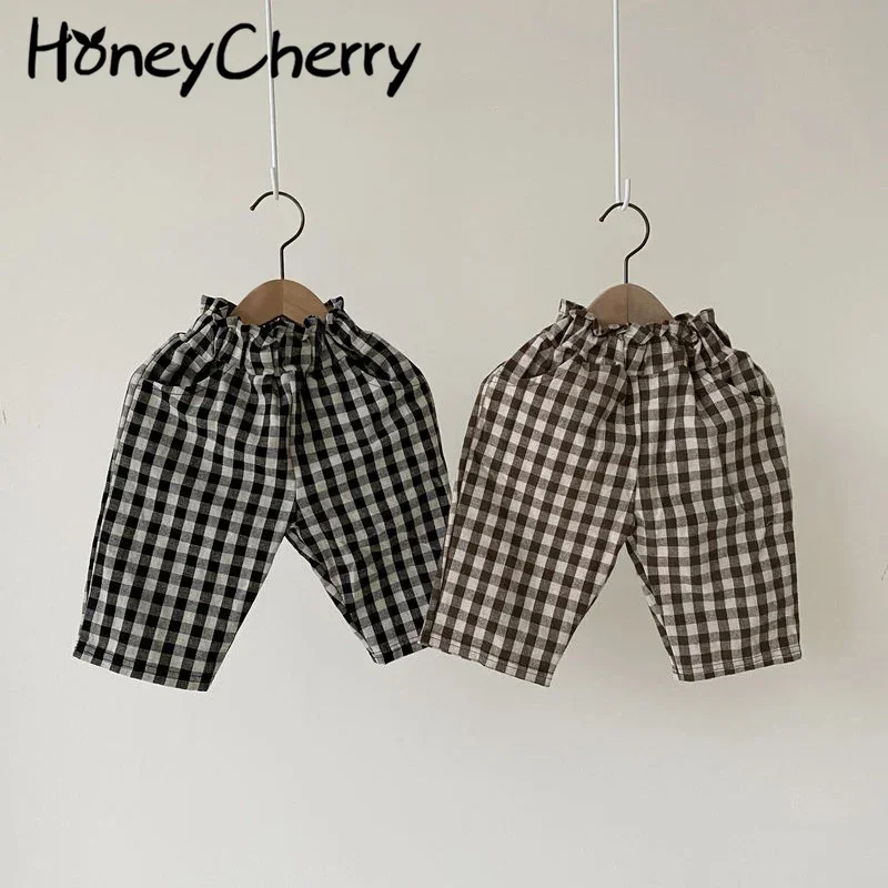 HoneyCherry New Plaid Cotton Casual Pants Children Trousers Baby Boy Pants