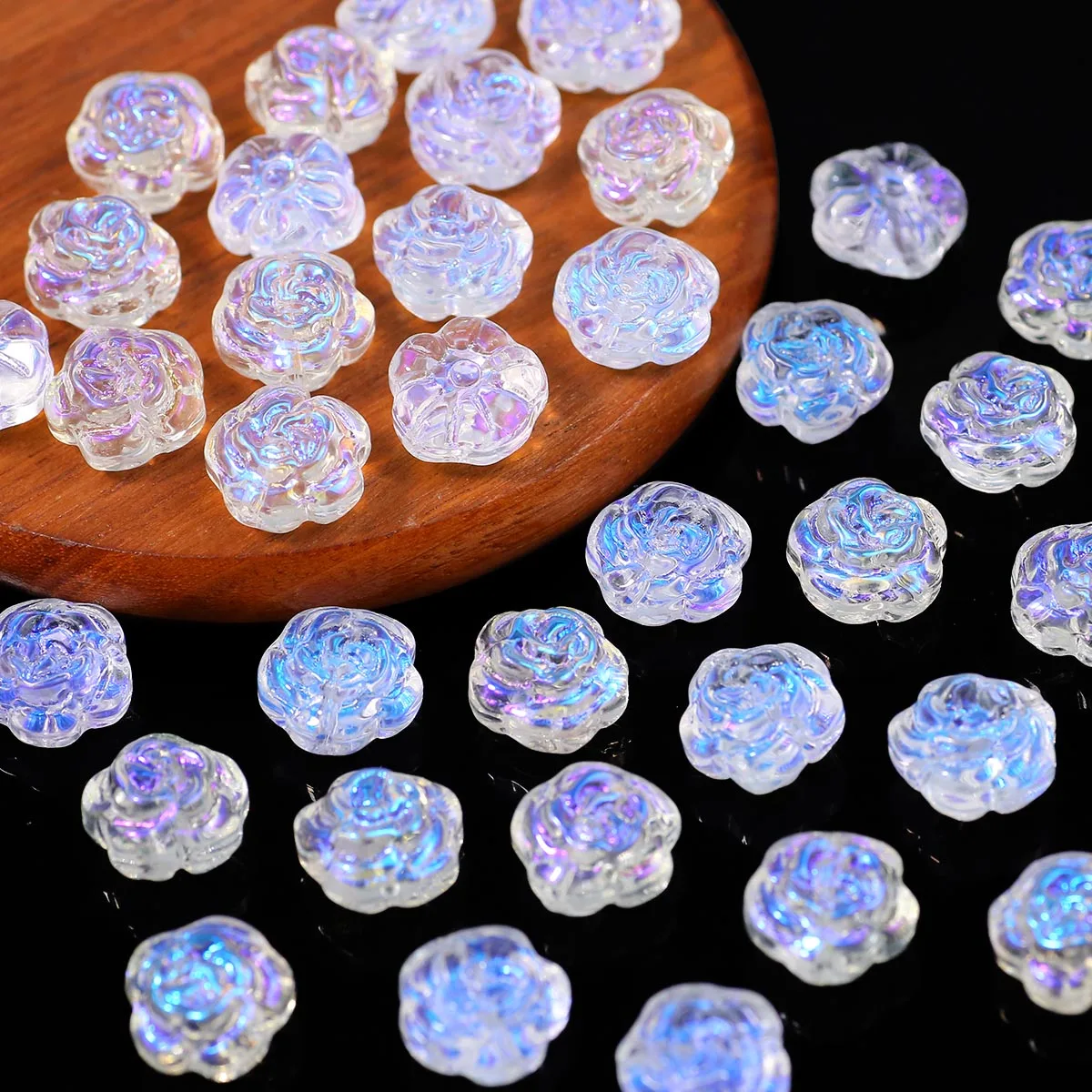 13mm 10/20/30Pcs AB Colors Roses Peach Blossoms Lampwork Beads for Jewelry Making Bracelet Necklace Keychain DIY Accessories