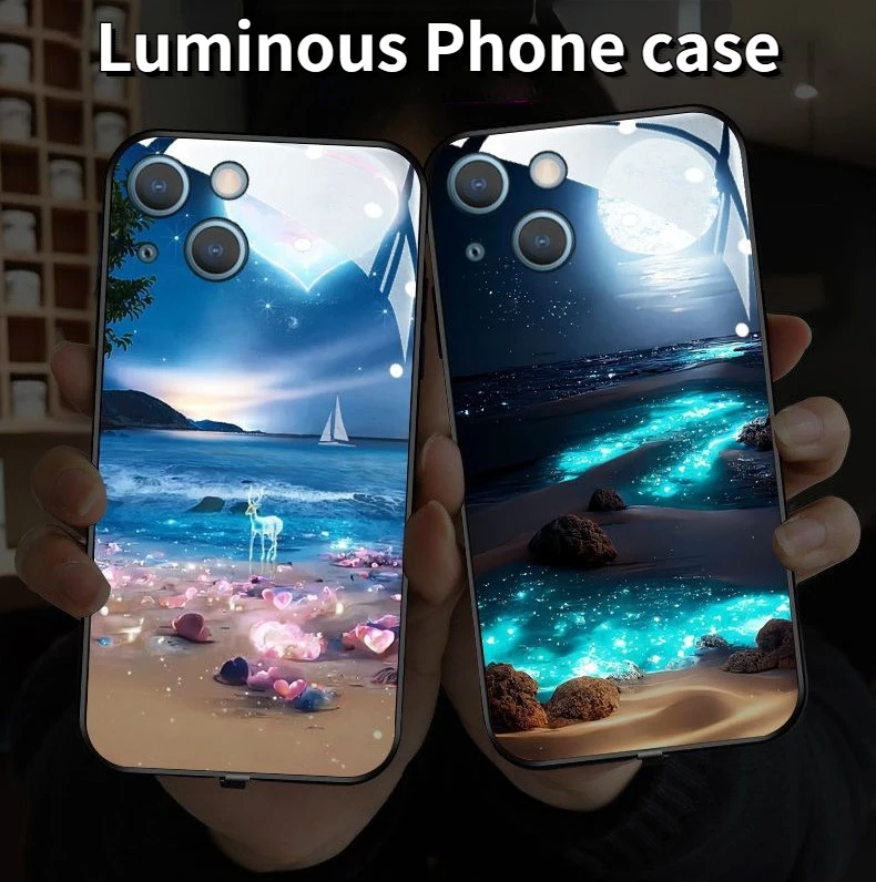 

LED Light Up Glowing Luminous Tempered Glass Phone Case For Huawei Mate 60 50 E Pro Plus P40 P30 Nova 10 11 Honor 90 80 70 Cove