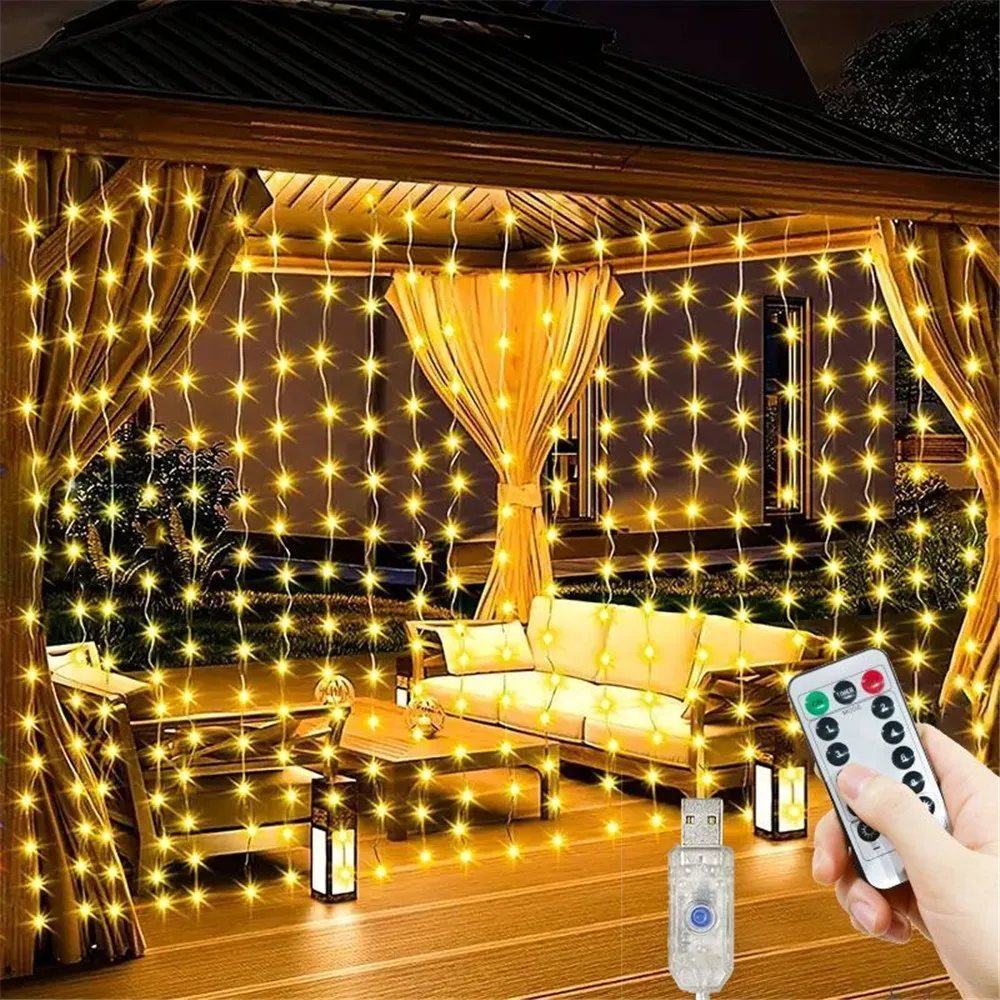 6/3M LED Curtain String Lights Fairy Decoration USB Holiday Garland Lamp 8 Mode For Home Garden Christmas Party New Year Wedding