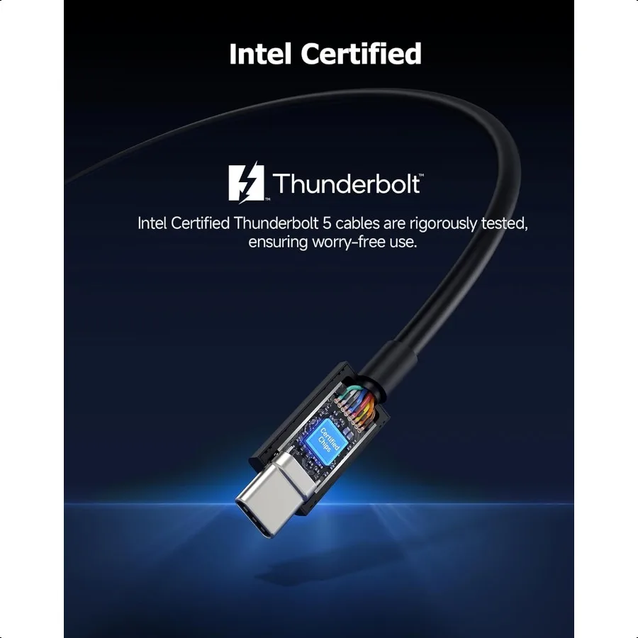 [معتمدة من Intel] كابل Thunderbolt 5 بسرعة 80 جيجابت في الثانية مع تعزيز عرض النطاق الترددي يصل إلى 120 جيجابت في الثانية وشحن 240 وات 0.5 متر 1.6 قدم متوافق مع Th