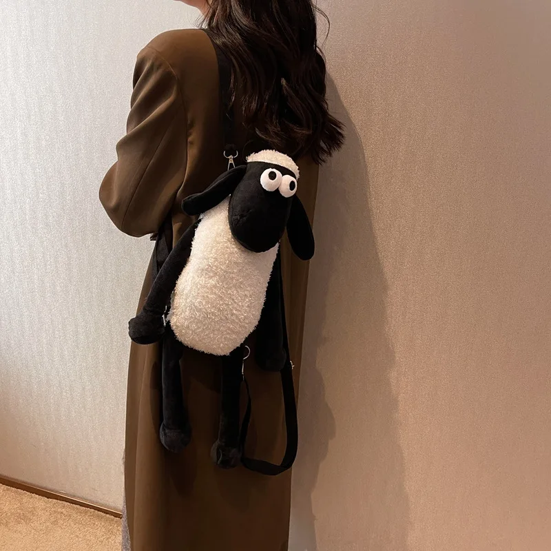 Christmas sheep doll doll little black sheep white snow sheep round ball plush shoulder bag rag doll children's birthday gift