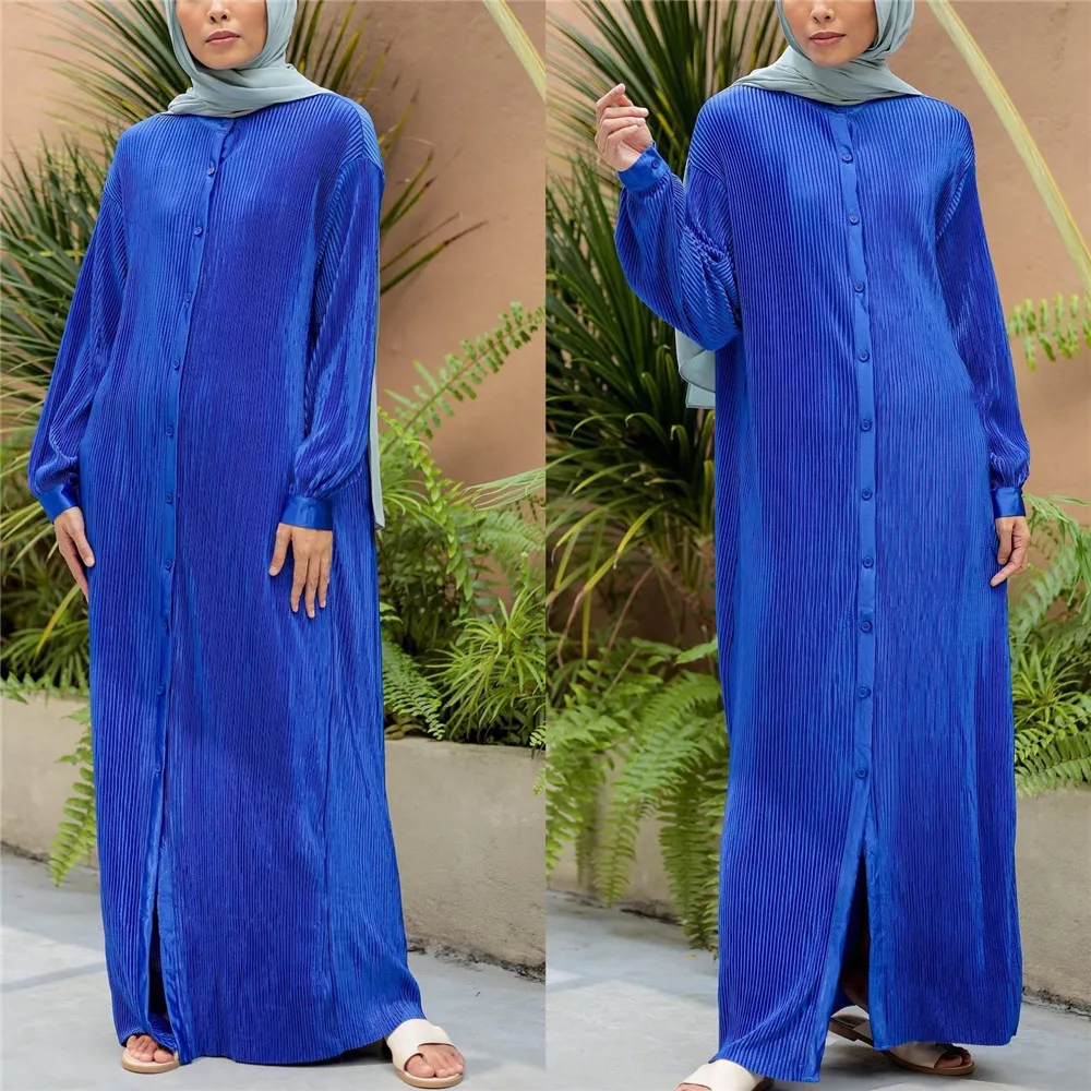 Abaya per le donne della moda musulmano pieghettato lungo Maxi abiti turchia Kimono arabo islamico Eid Party caftano Ramadan camicia Robe Jalabiya