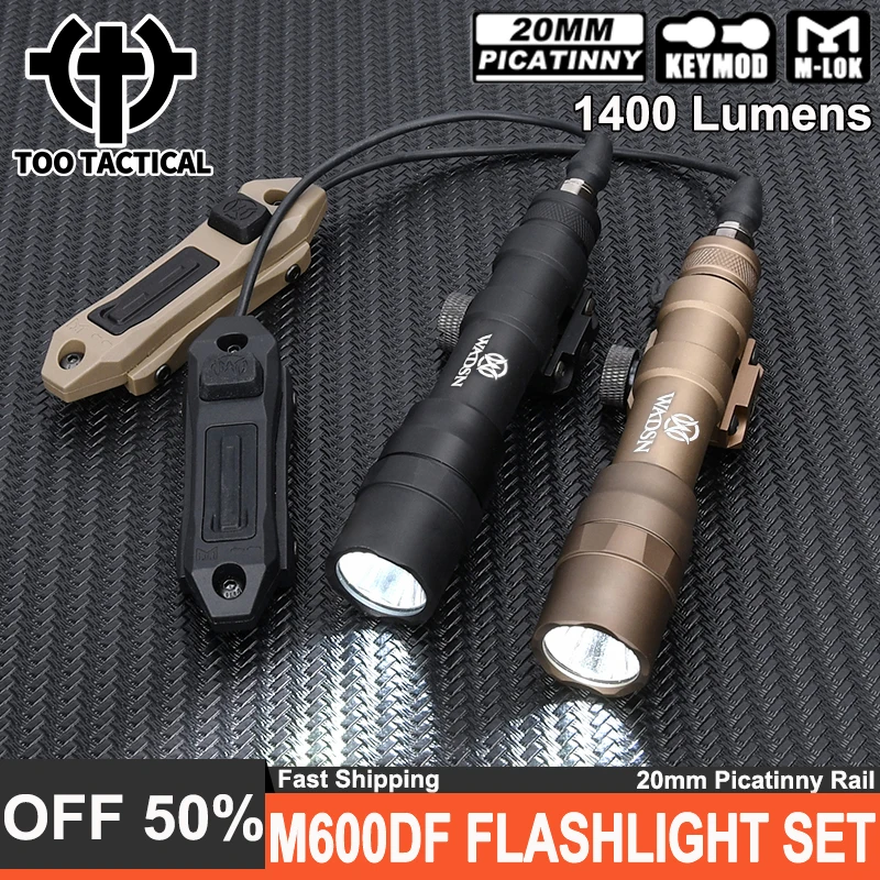 WADSN 1400Lumens M600DF Flashlight Metal Powerful Hunting Scout Light With Dual Function Button Switch Constant Fit Mlok Keymod