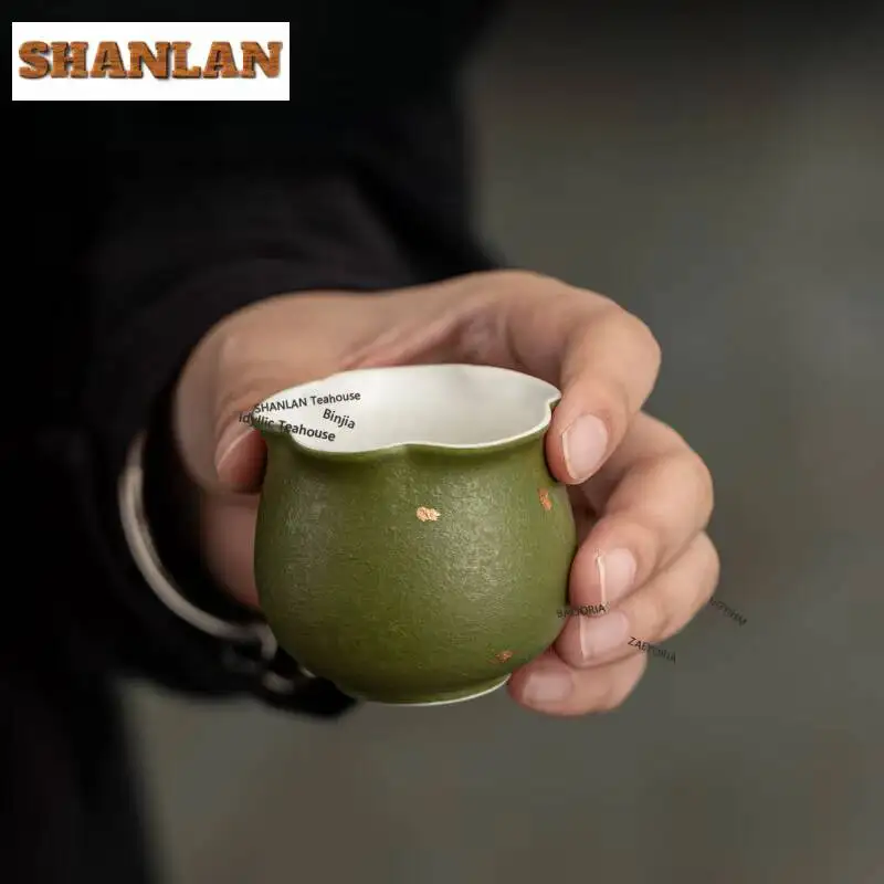 Green Glaze Sprinkle Gold Teacup Luxury Tea Bowl Tea Pair Tea-tasting Meditation Cup Chazhan Master Cups Tableware