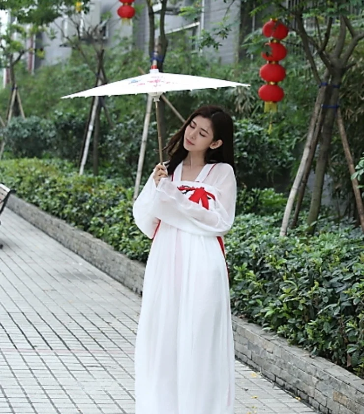 Disfraz de Hanfu tradicional chino blanco para mujer, Ropa de baile de princesa para niñas, traje de dinastía Tang, ropa Antigua China