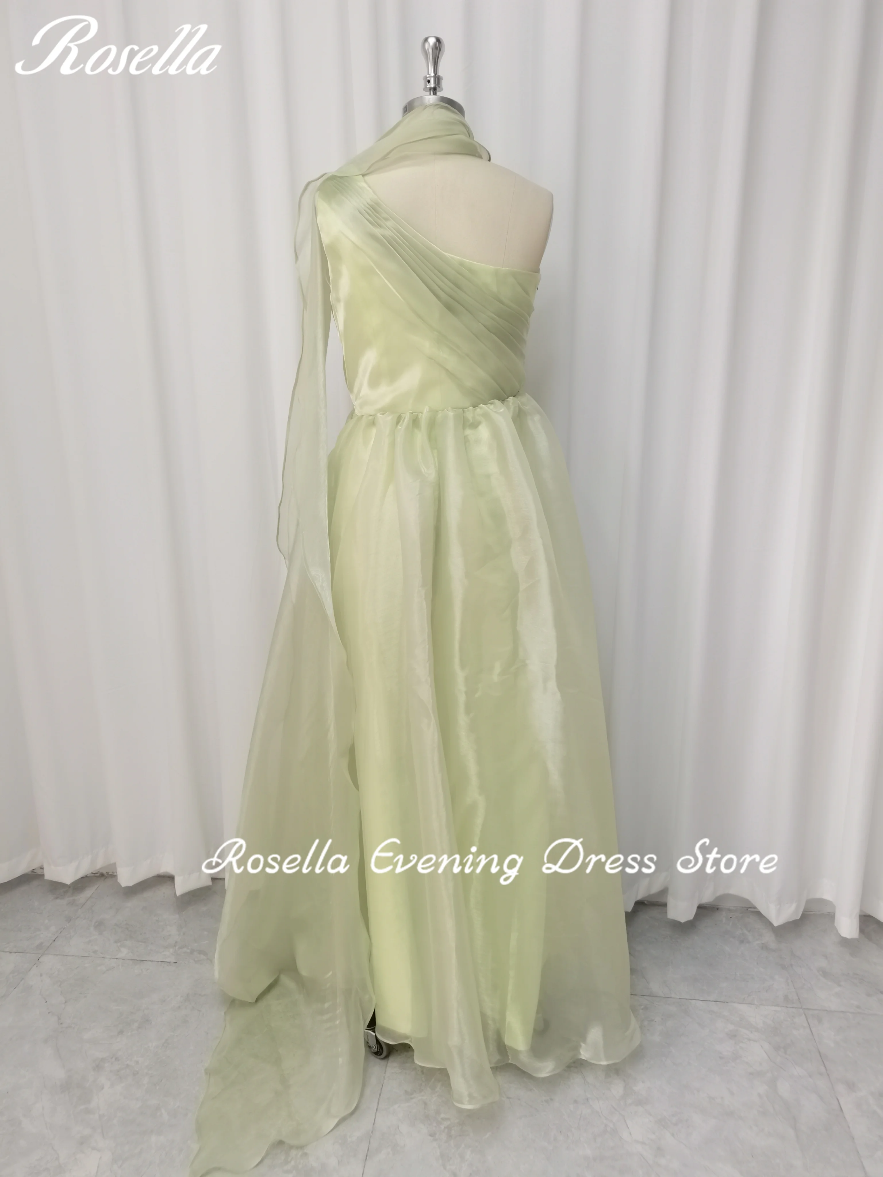 ROSELLA Green One Shoulder Evening Dresses Pleated Floor Length A Line Women Formal Party Dress Saudi Arabia New 2023