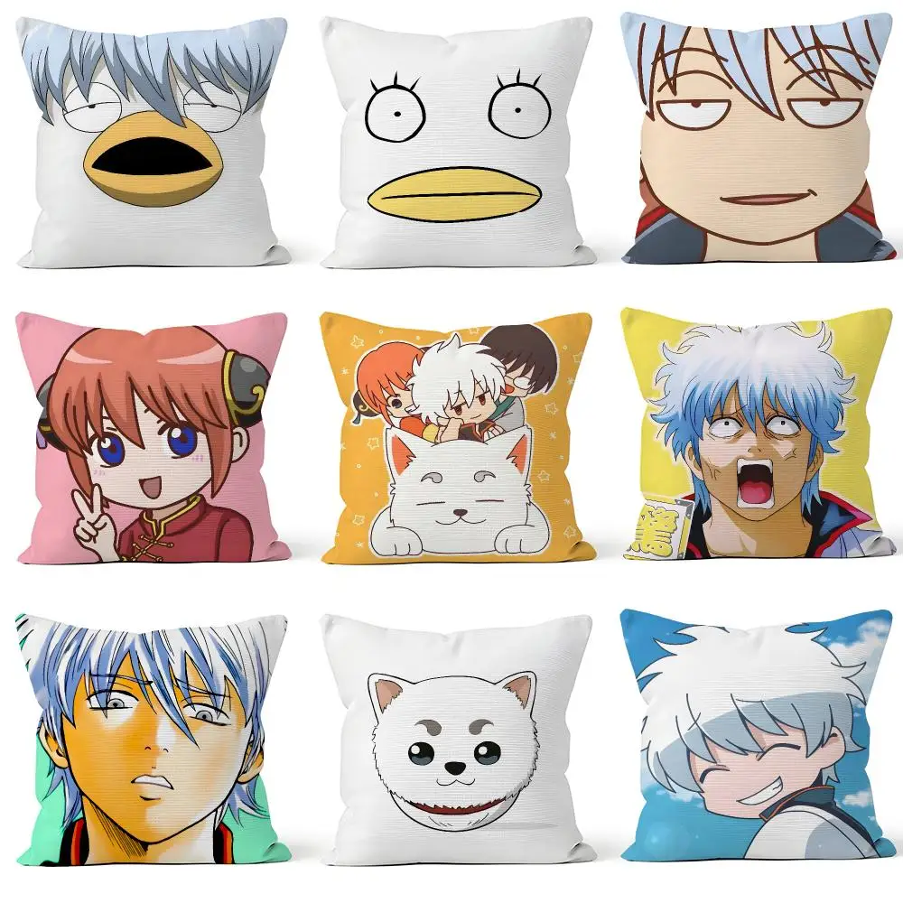 Anime Gintama Gintoki Sakata Kagura Cushion Cover Throw Pillow Soft Short Plush Cozy Durable For Sofa Bedroom Home Decor Gift