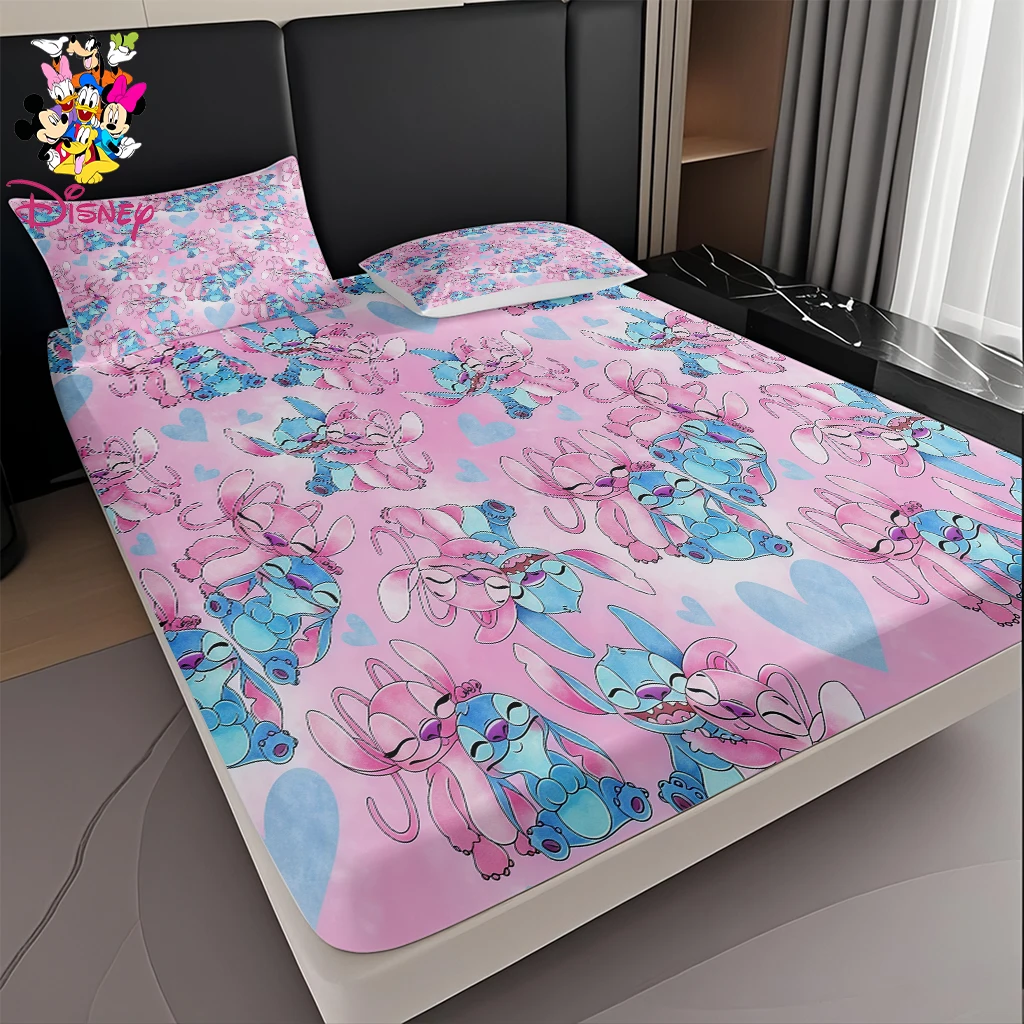 طقم ملاءات ديزني ستيتش آند أنجل مكون من 2/3 قطعة، طباعة رقمية ناعمة ومريحة لديكور المنزل لغرف النوم/غرف الضيوف، طوال العام