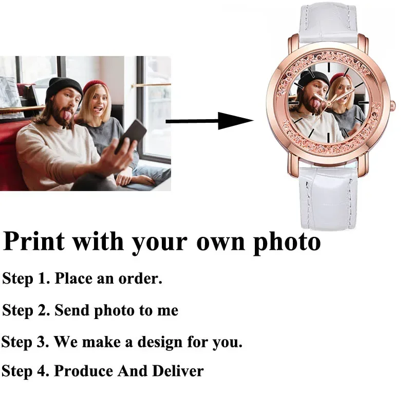 A3320w personalisierte Uhr Damenarmbanduhren setzen Ihr eigenes Foto Luxusuhren mit Strass gefälschtem Diamant-Damen-Geburtstagsgeschenk
