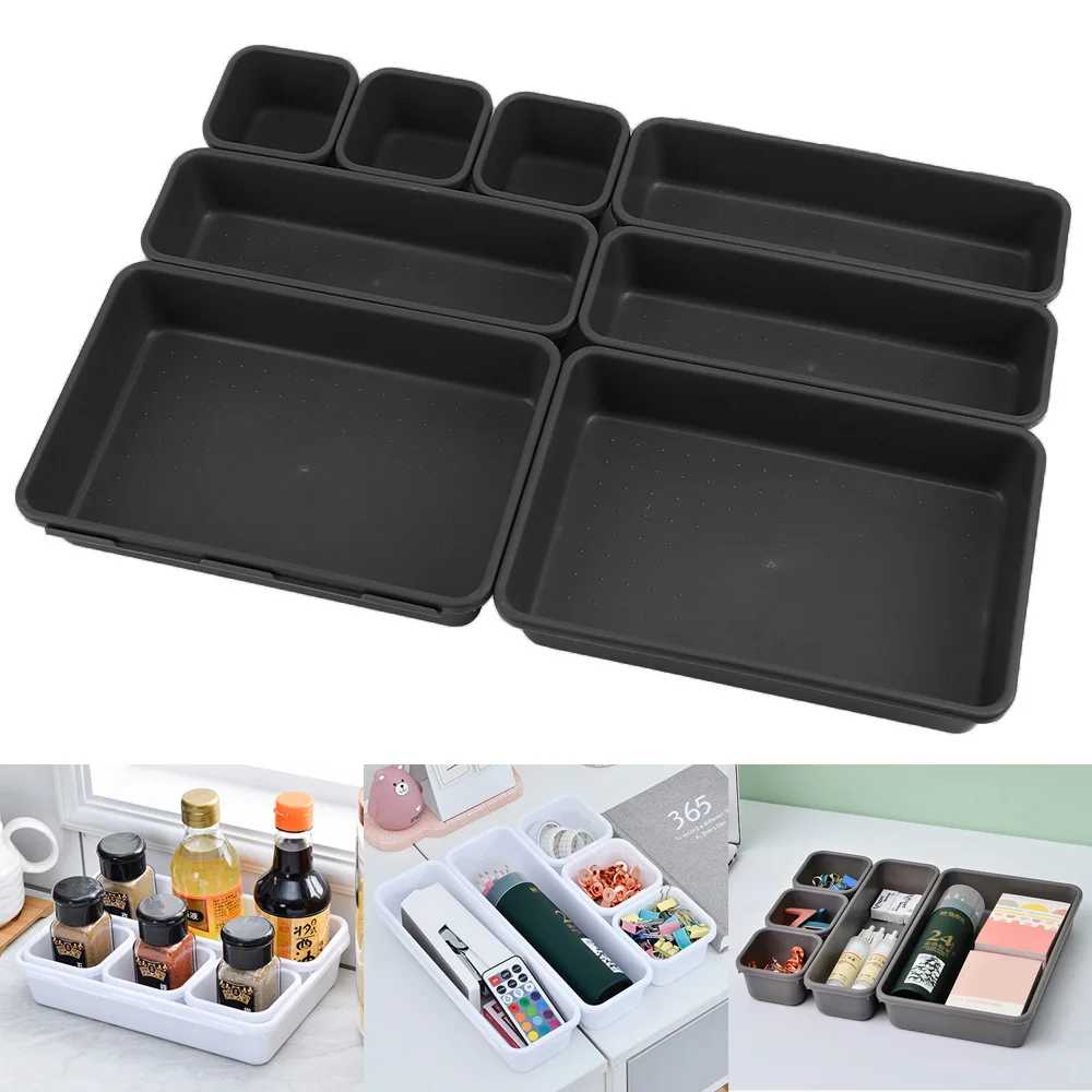 Closet  Cover Kitchen Bathroom Storage Trays Make Up Organizer Box Storage Drawer Storage Box Sundries Jewellery Holder 8pc/set