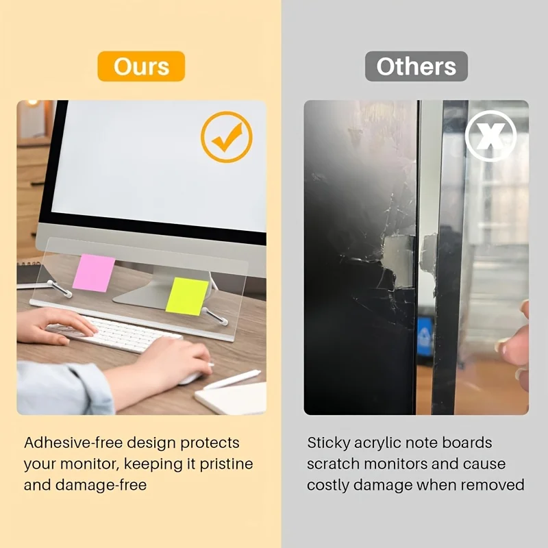 Premium Adjustable Under-Monitor Memo Board Holder, No-Glue, Space-Saving, Removable Reusable Durable Acrylic, for Office & Home