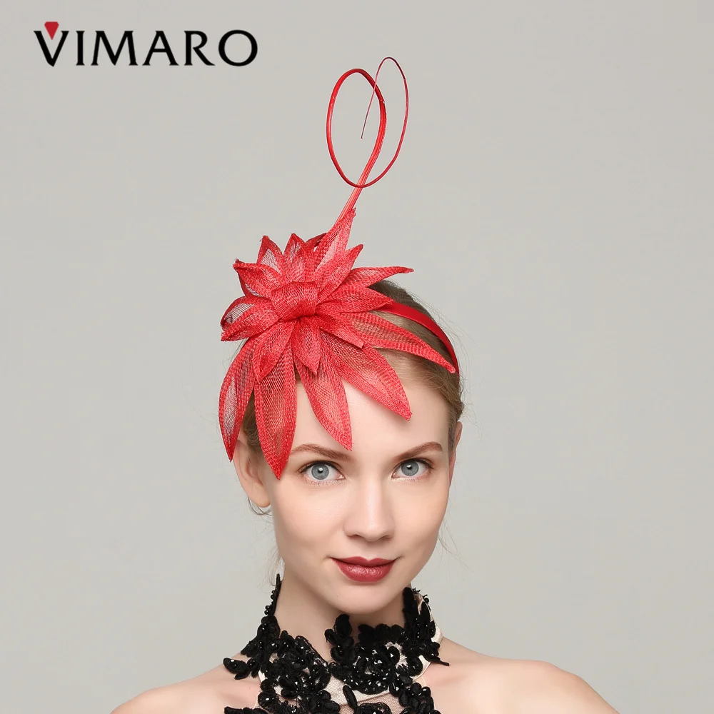 VIMARO Red Sinamay Fascinators for Women Elegant  Facinators Hats for Women Wedding and Church Kentucky Derby Hats