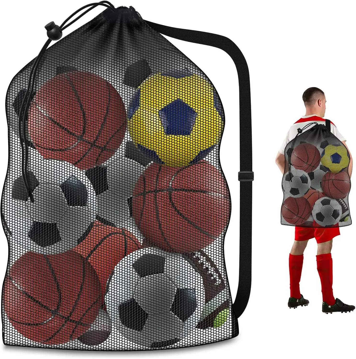 

Large Sports Ball Storage Bag, 40x30 Inch Mesh Bag for Soccer Basketball Football Gear, Adjustable Strap