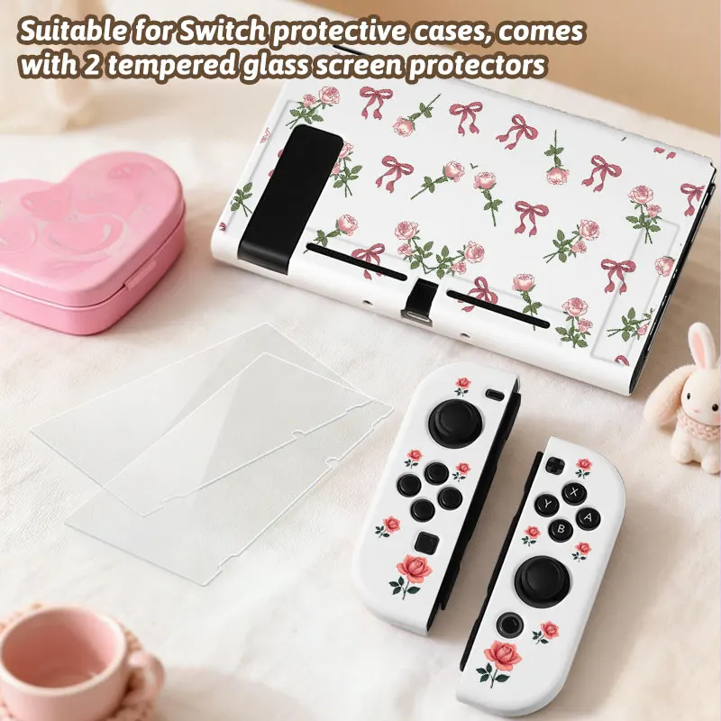 

Мягкий чехол из ТПУ для Switch OLED, с двумя защитными пленками из закаленного стекла, съемным защитным корпусом, защищает игровую консоль.