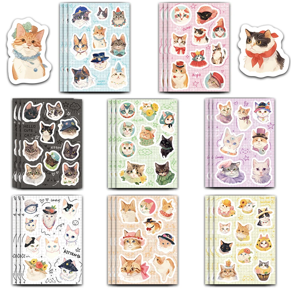 8PCS Cartoon Cute Retro INS Style Cat/Dog Creative Graffiti Collage Scrapbook Phone Skateboard Guitar Water Bottle Waterproof