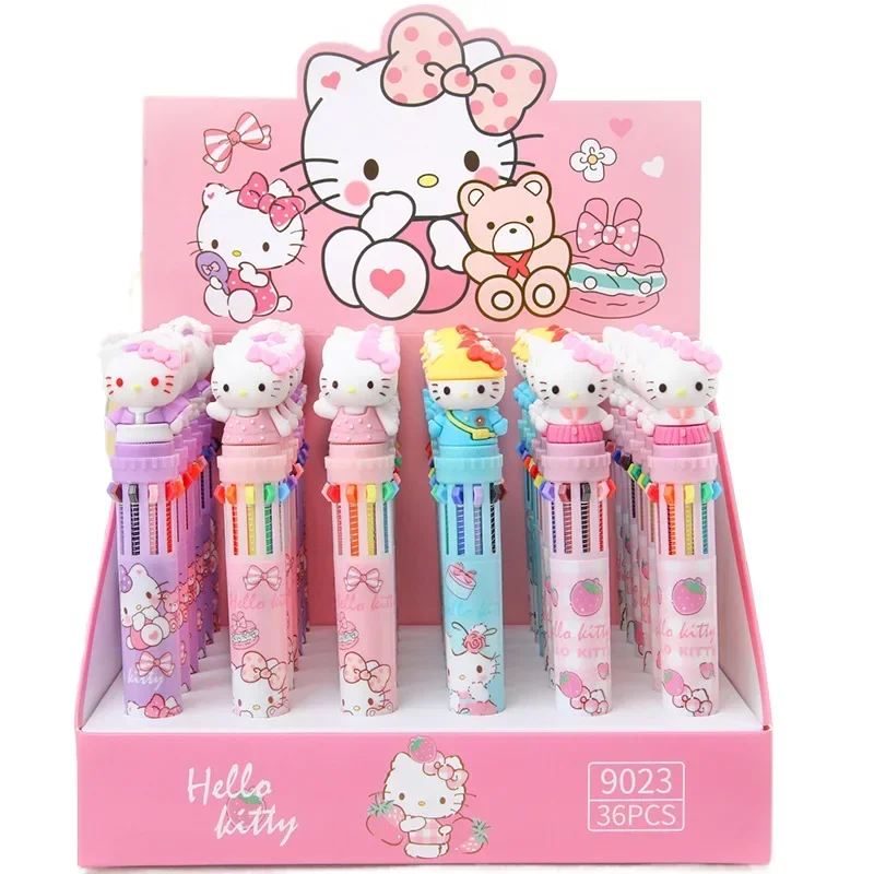 Imagem -06 - Sanrio 36 Peças Caneta Esferográfica Olá Kitty 10 Cores dos Desenhos Animados Imprensa Escrita Caneta 0.7 mm Material Escolar Papelaria Estudantes Canetas Novo