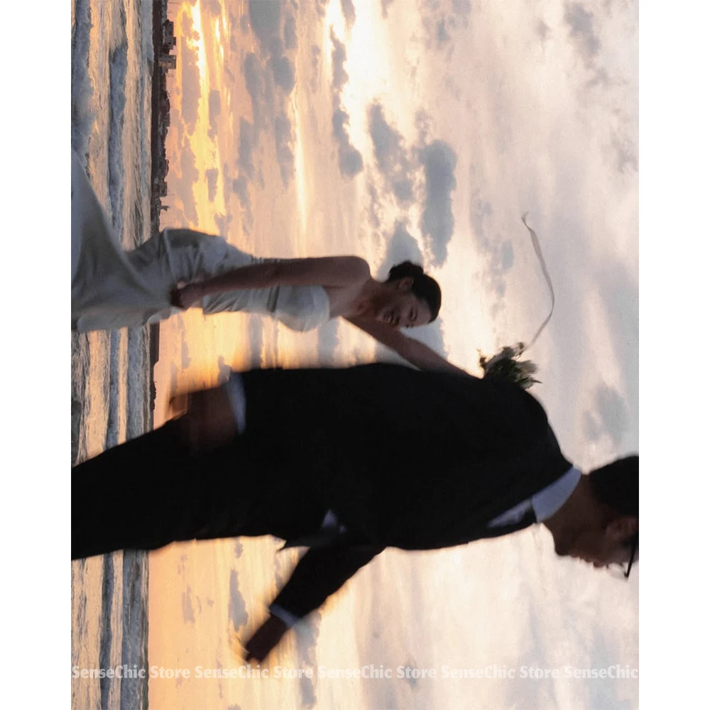 Vestidos de novia de lujo 2025, vestido de novia de sirena elegante sin mangas sencillo de Corea para mujer, impresionante vestido de recepción personalizado