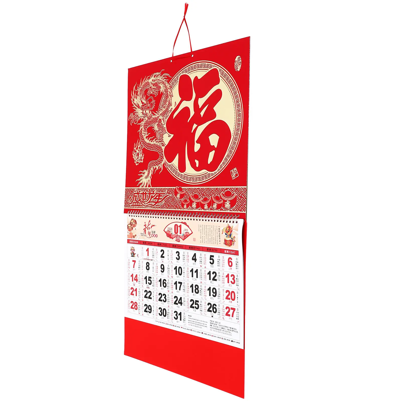 

2024 Hanging Dragon Year Wall Calendar Bright Clear Color Lunar Date Traditional Chinese Yearly Calendar Family Gift