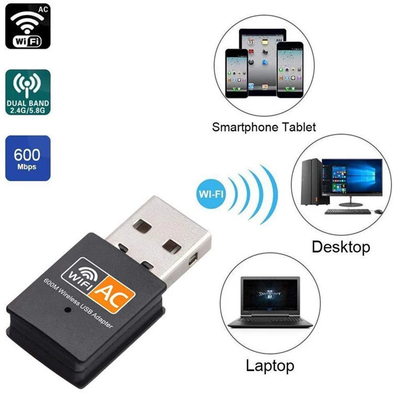 USB WiFi 어댑터 2.4GHz 5GHz 600M WiFi 안테나 듀얼 밴드 802.11b/n/g/ac PC 용 미니 무선 컴퓨터 네트워크 카드 수신기