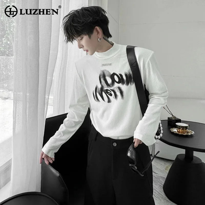 

LUZHEN Printed Long Sleeve T-shirt Solid Color Trendy Design Thin Casual Breathable Bottom Shirt Cotton Slim Men's Tops LZ4910