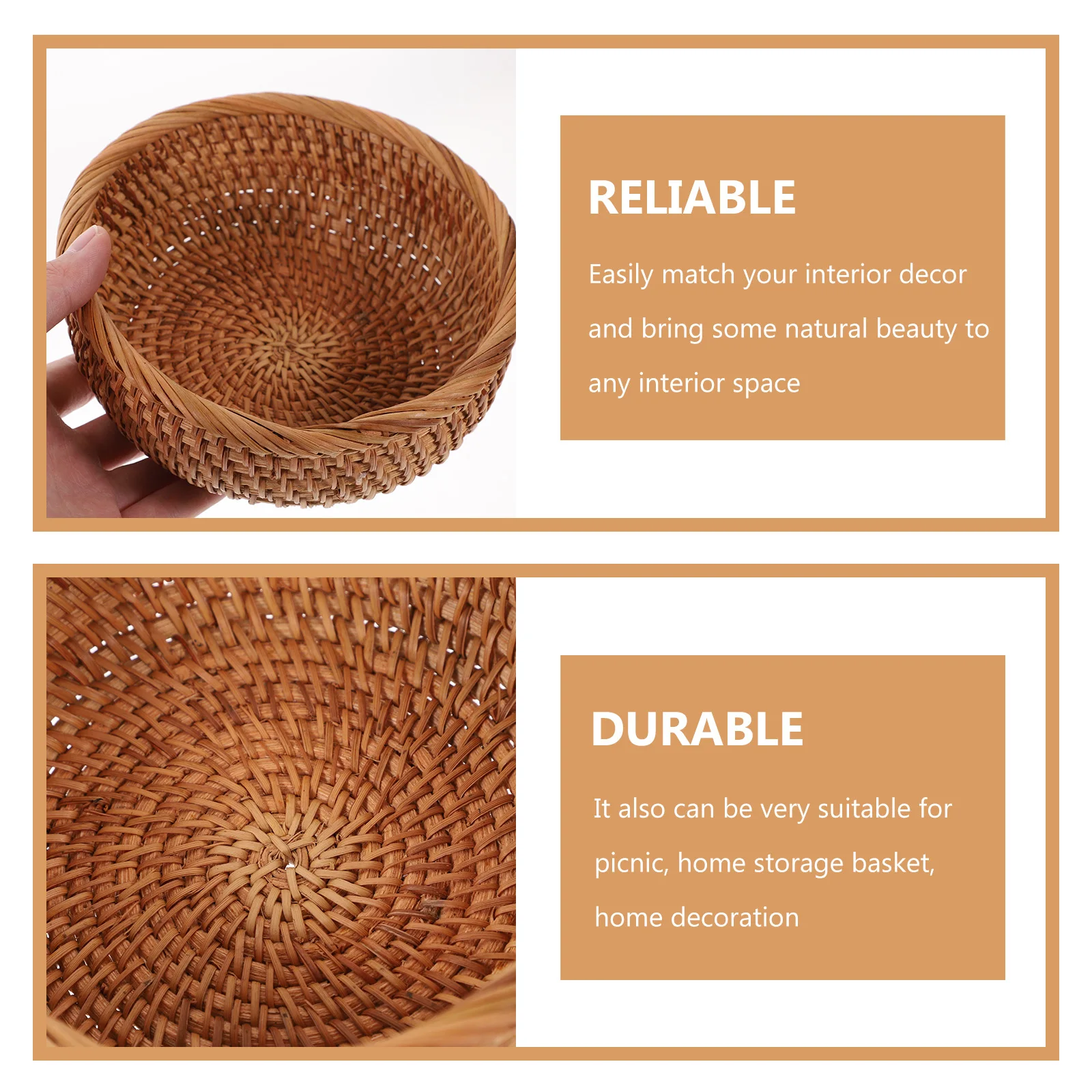 

Rattan Woven Basket 15x7cm Yellow Vine Snack Storage Bread Fruit Vegetable Holder Kitchen Dining Table Home Storage Solution